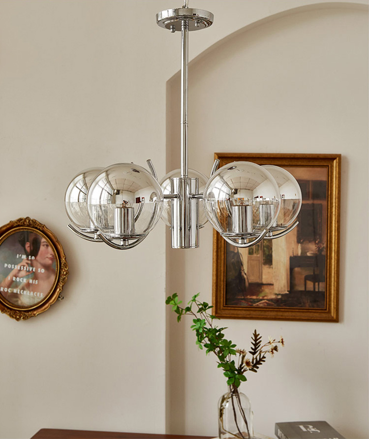 โคมไฟแขวนเพดาน space age ลูกแก้วกลมสีเงินทูโทน [MD813]