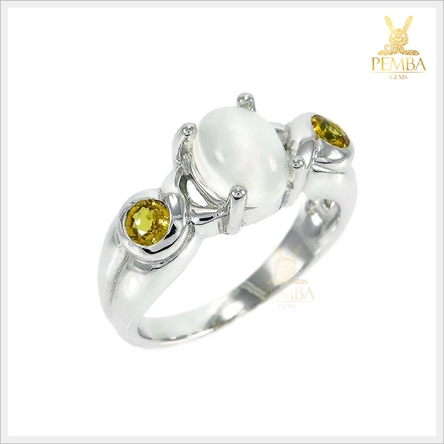 แหวนมูนสโตน เงินแท้ ชุบทองคำขาว