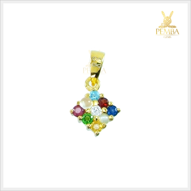 จี้นพเก้า จี้พลอยนพเก้า เงินแท้ ชุบทองคำขาว