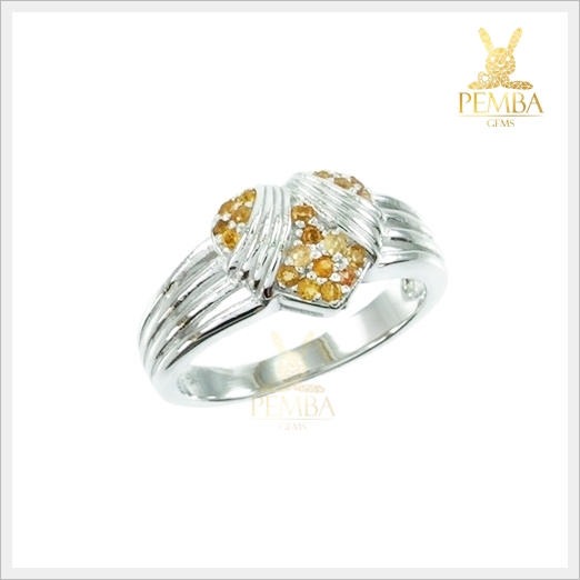 แหวนซิทรินแท้ เงินแท้ ชุบทองคำขาว ตัวเรือนดีไซน์รูปหัวใจสุดเก๋ แหวนพลอยแท้