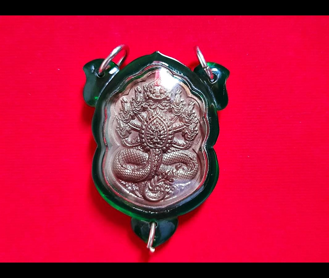 เหรียญพญานาคราช 7เศียร 9ตะกูล เนื้อปลอกลูกกระสุนปืน ปี2564 - หลัง บวงนาคบาศ มีกินไม่รู้สิ้น มีกินไม่มีอด ผูกดวงยันต์หนุนเสริมพลิกดวงชะตา #พุทธคุณโชคลาภค้าขายส่งเสริมธุรกิจกิจการเรียกเงินหมุนเวียน หนุนเสริมดวงชะตาชีวิต #รับประกันแท้ #ตอกเลขตอกโค็ด (พร้อมเล