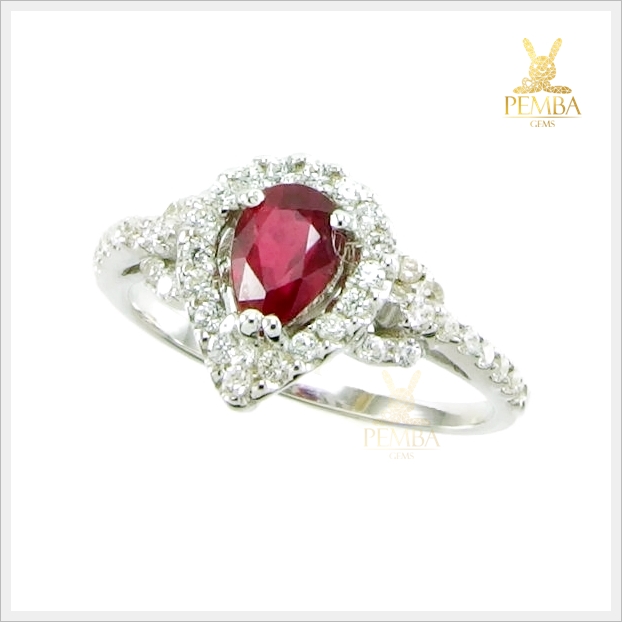 แหวนทับทิมแท้ ทรงหยดน้ำ เงินแท้925 ดีไซน์เก๋ใส่ติดนิ้ว แหวนพลอยแท้