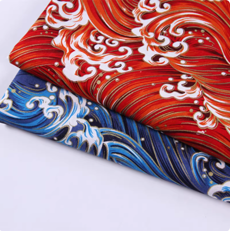 ผ้า DIY สไตล์ญี่ปุ่นทำมือ ลายคลื่นทะเลคลาสสิก ผ้าฝ้ายเลียนแบบผ้าลินิน ลวดลายเรขาคณิต ผ้าปั๊มร้อน 4 SKU-03519 สีภาพ เมตร