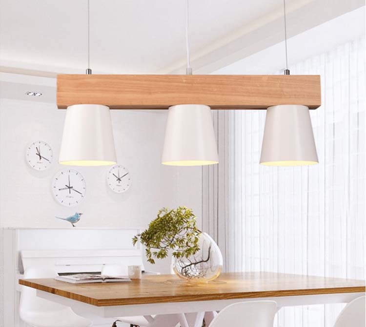 โคมไฟแขวนเพดาน 3 ดวง โป๊ะโคมสีขาวทรงแก้วน้ำคานไม้เนื้อแข็งสไตล์โมเดิร์น minimalist [6002D]