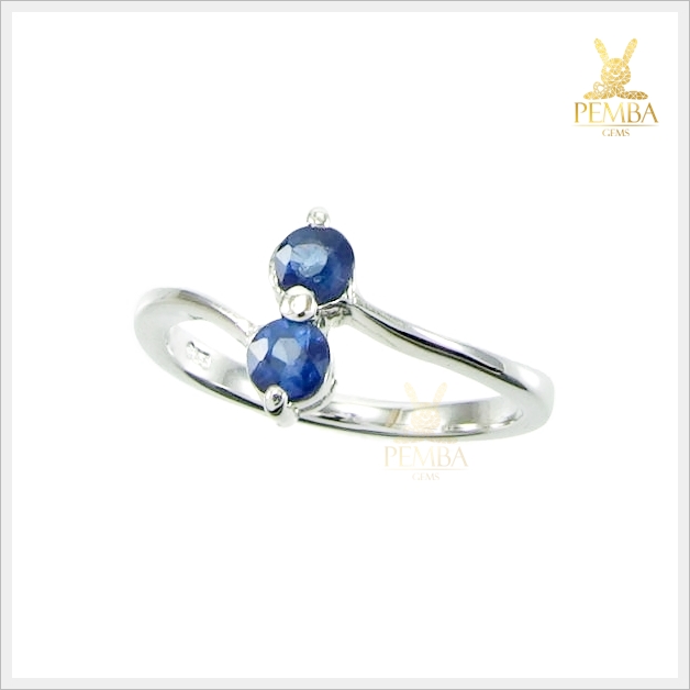 แหวนไพลิน เงินแท้925 ชุบทองคำขาว ใส่ติดนิ้วน่ารักๆ แหวนพลอยแท้