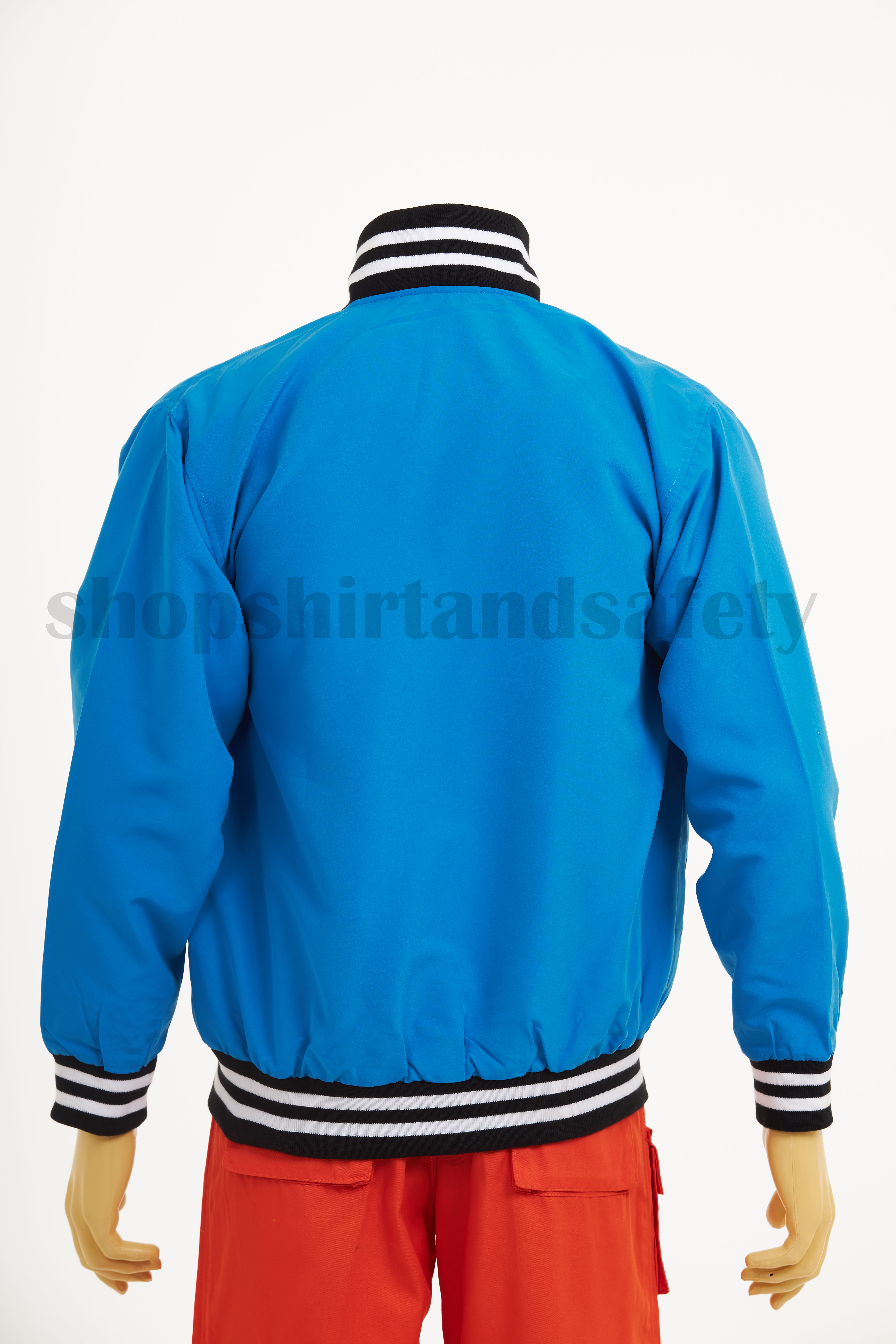 เสื้อแจ๊คเก็ตคอบุ้งแขนยาวสีฟ้า