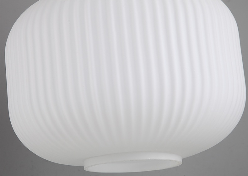 โคมไฟแขวนเพดานแก้วสีขาวลายลอนเส้นตรงมีหัวไม้สไตล์ญี่ปุ่น [JP-8906]