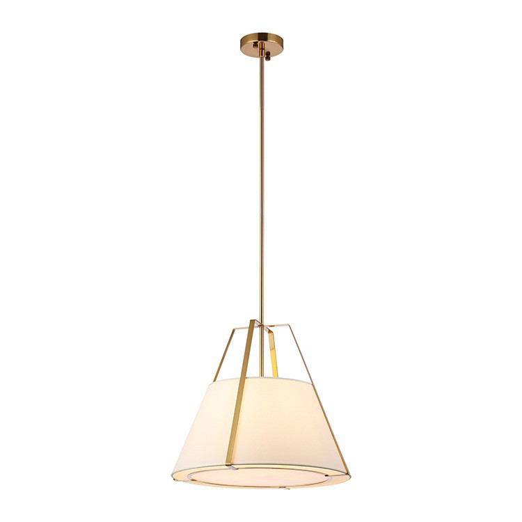 โคมไฟแขวนเพดานโป๊ะผ้าทรงกรวยตัด เสริมโครงเหล็กด้านนอก มีแผ่นกรองแสงด้านล่าง [PDFB-8444]