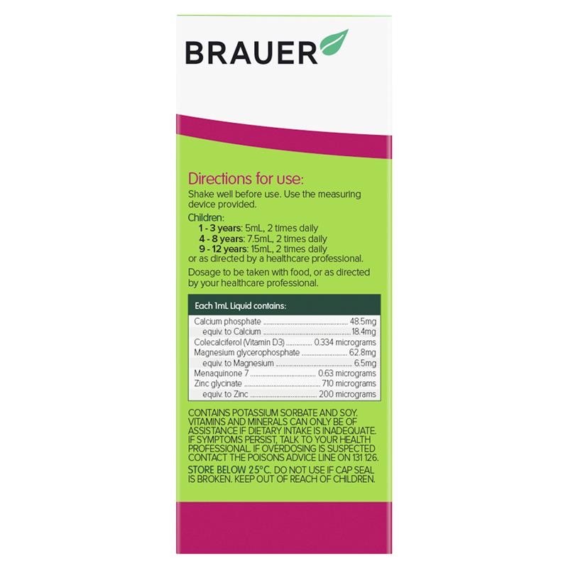 แคลเซียมสำหรับเด็ก BRAUER Kids Liquid Calcium with Magnesium & Zinc