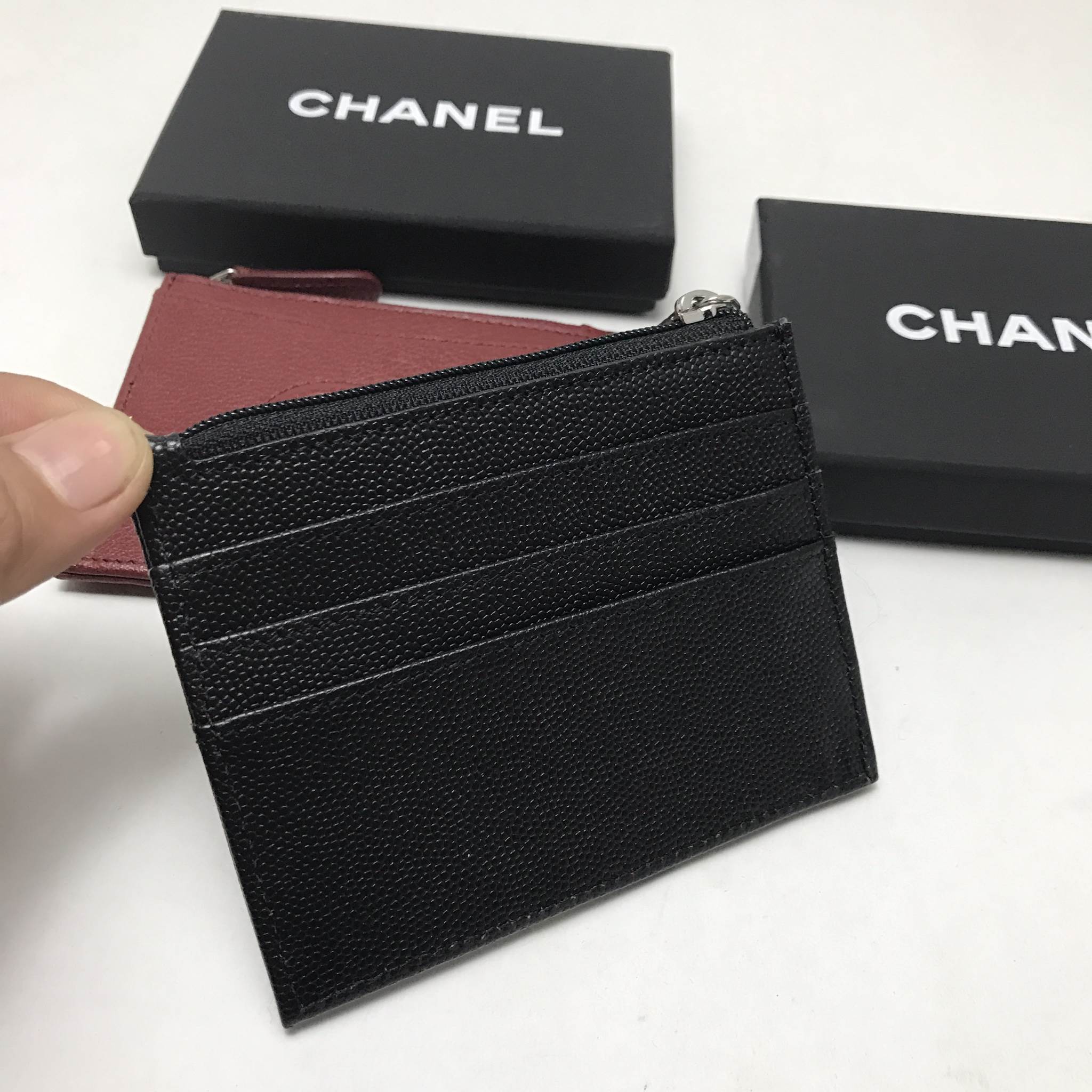 ซองใส่การ์ด cn card holder แบบมีซิป สีดำ แดงเลือดหมู