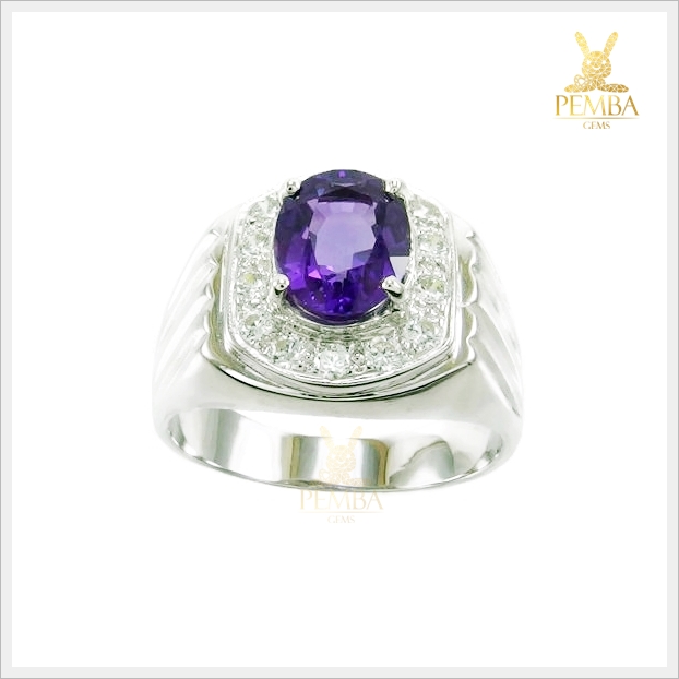 แหวนอเมทิสต์แท้ เงินแท้925 ชุบทองคำขาว เพิ่มพลังในการปกป้องคุ้มครองภัย