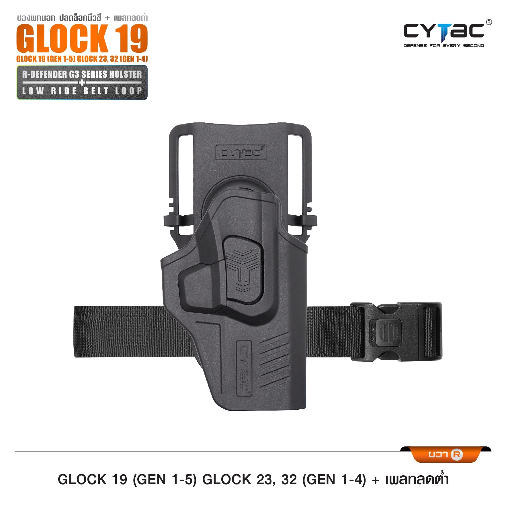 🇹🇭⫸ CYTAC ซองพกนอกปลดนิ้วชี้ (ขวา ซ้าย) รุ่น Glock19 + เพลทลดต่ำ