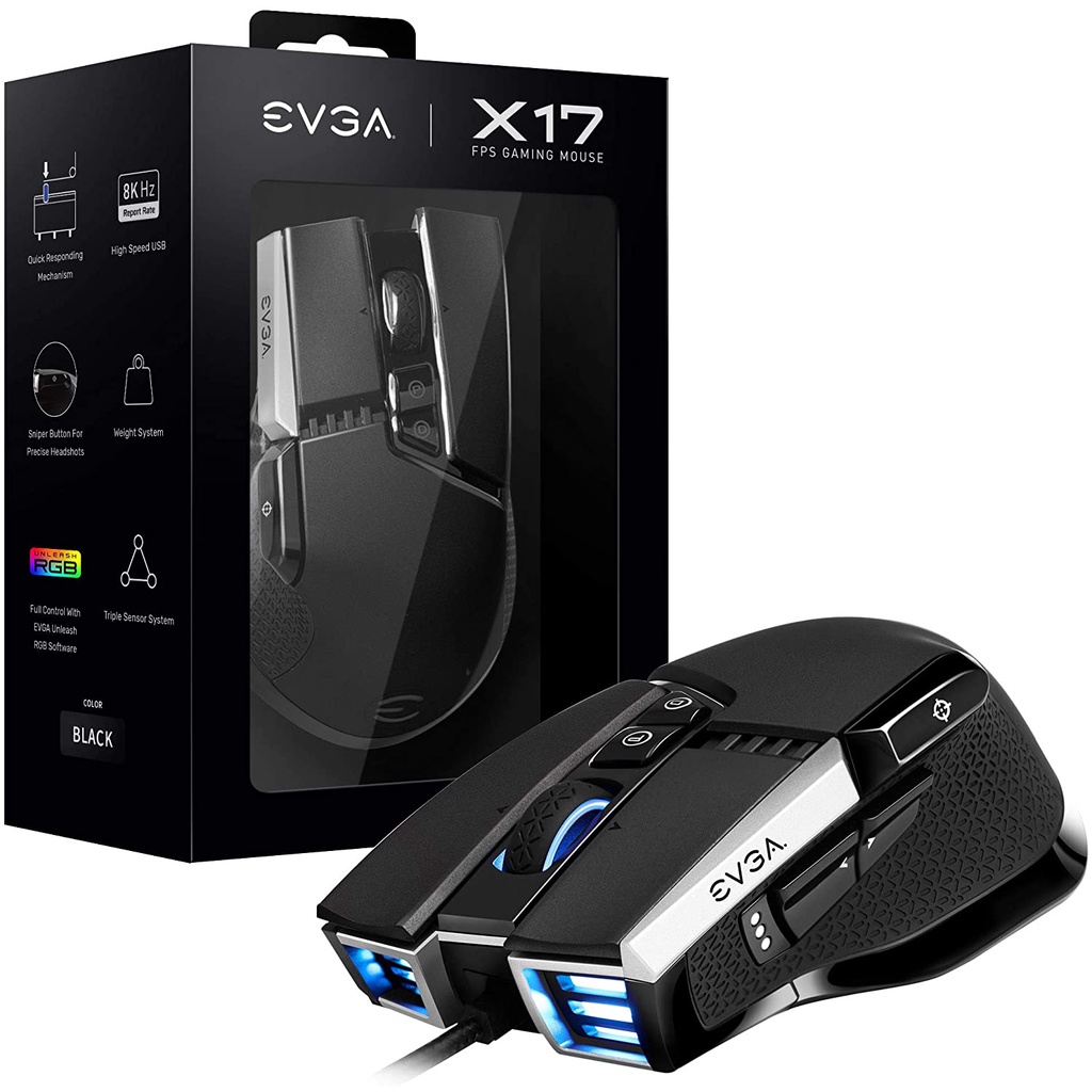 โปร EVGA X17 Gaming Mouse, Wired, Black, Customizable, 16,000 DPI เม้าส์เกมมิ่ง