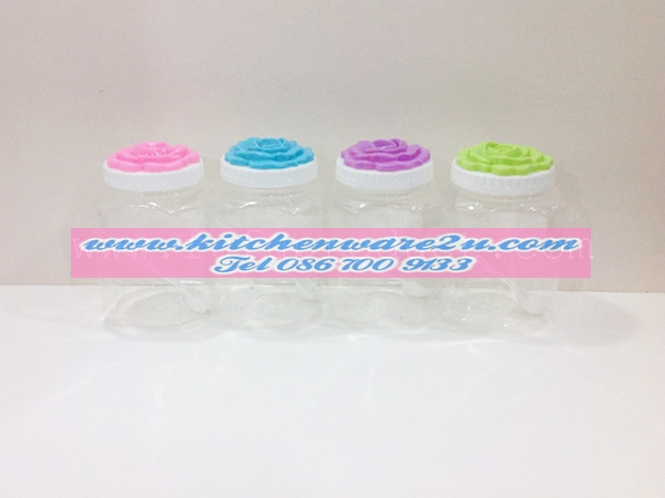 P07880 ขวดโหลใส ปาก 3 นิ้ว ฝาดอกไม้ (ราคาส่งต่อ 1 โหล: 12 ใบ)