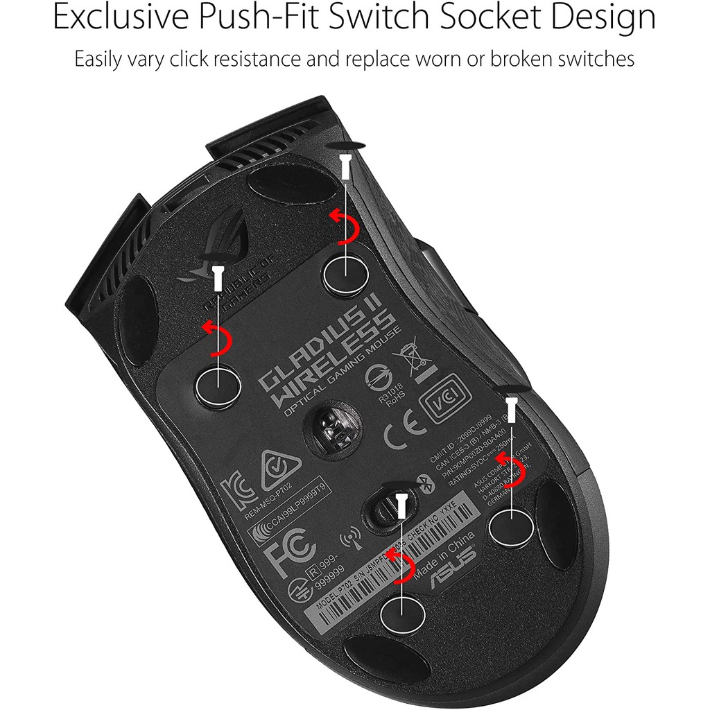 ASUS Wireless Optical Gaming Mouse for PC - ROG Gladius II | Right-hand Grip | 12000 DPI