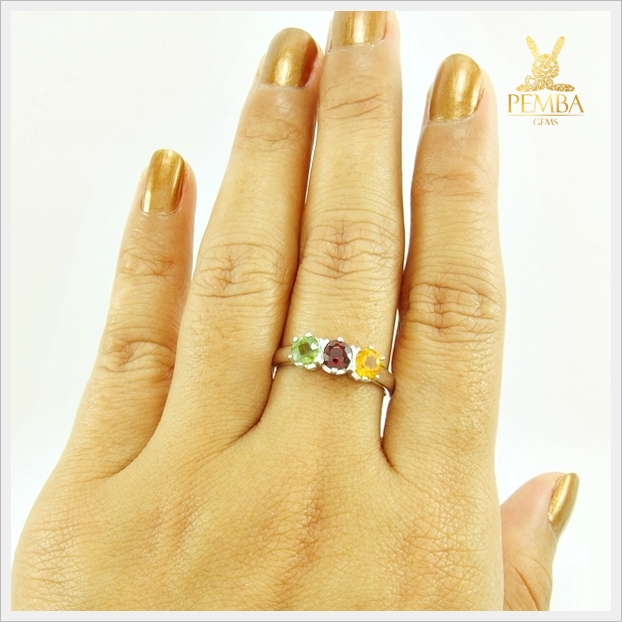 แหวนพลอยแท้ 3 สี ในสไตล์ที่เป็นคุณ เงินแท้925 ชุบทองคำขาว แหวนพลอยแท้