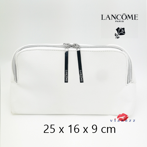 Lancome Cosmetic Bag กระเป๋าเครื่องสำอางลังโคม ซิปโลโก้คู่ พร้อมลูกเล่นการเย็บซ้อนด้านข้าง ก้นกว้างมาก ใส่ของได้จุ ดีไซน์ซิปหยิบใช้สะดวก
