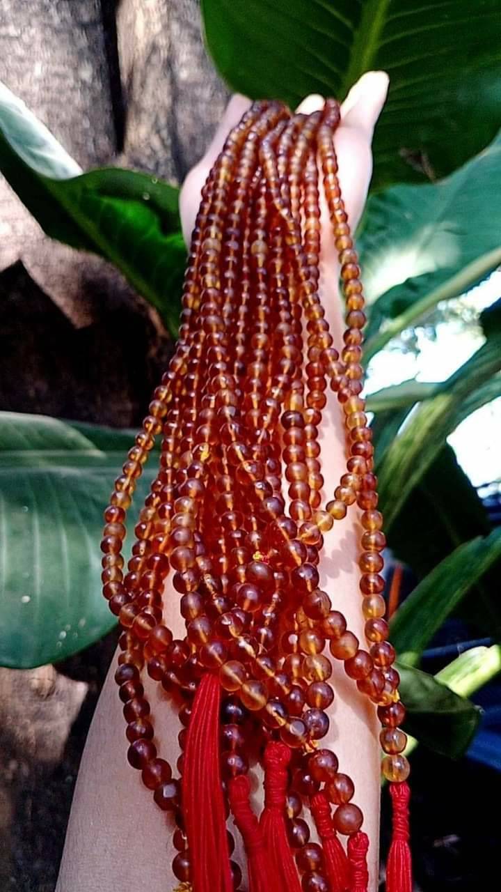 สร้อยคอ ประคำ อำพันแท้ 108เม็ด (ขนาด7มิล) (ขายปลีก ขายส่ง)