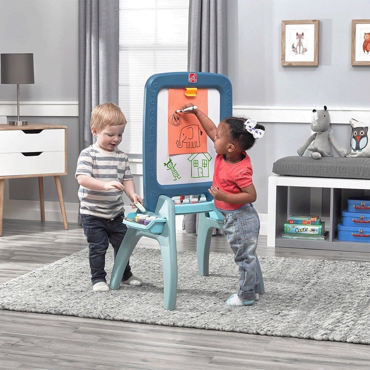 กระดานศิลปะพร้อมตัวอักษรแม่เหล็ก Step2 All Around Easel for Two (Blue)