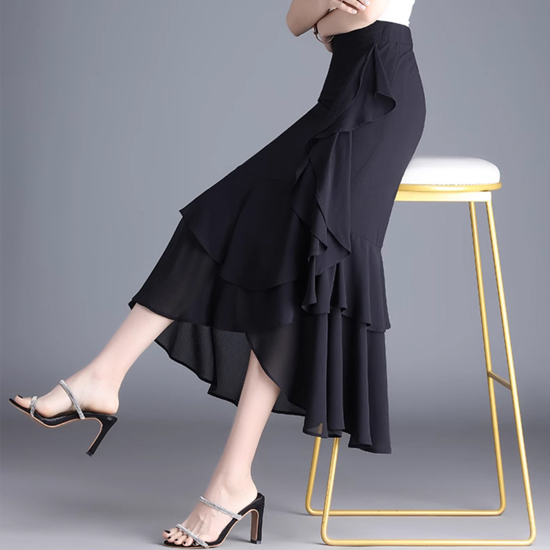 กระโปรงพนักงานทรงเอยาว มีความยืดหยุ่น เอวสูง KQ6811008 สีภาพ S-3XL