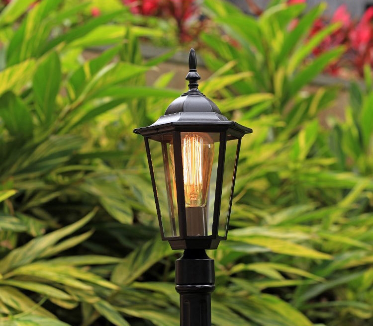 โคมไฟสนาม-เสาไฟสนามสไตล์ยุโรปคลาสสิกโป๊ะโคมทรงหกเหลี่ยมกระจกใสความสูง 80CM [OL-80]