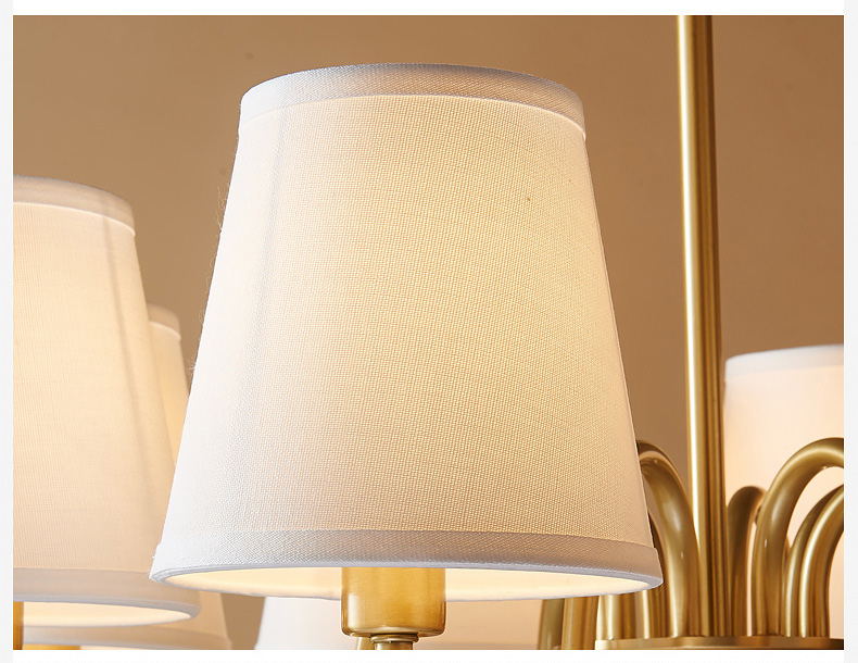 โคมไฟระย้าโครงสีทองเหลืองโป๊ะผ้าสีขาวทรงดอกเห็ดสไตล์ยุโรป [D113]