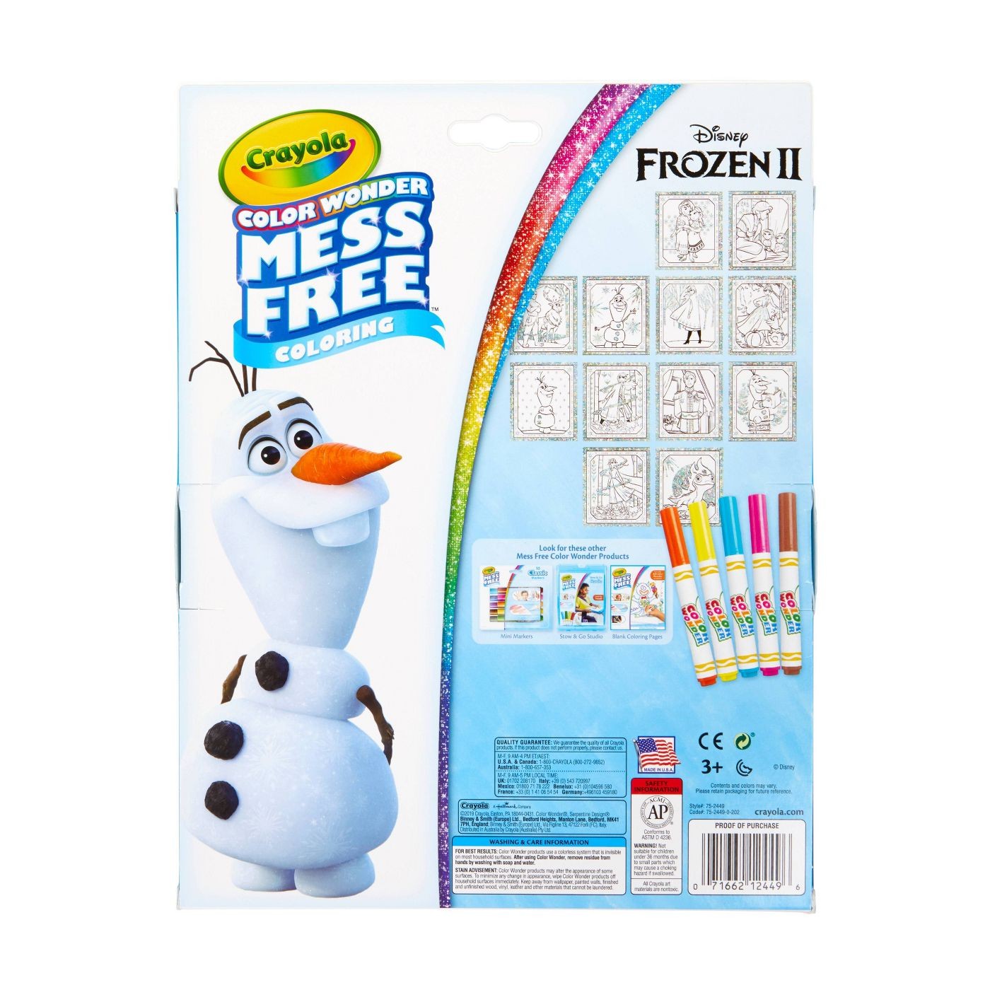 ชุดระบายสีปลอดสารพิษสำหรับเด็ก Crayola Frozen 2 Color Wonder Mess Free Coloring with Glitter Effects Set
