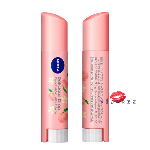 Nivea Flavor Lip Delicious Drop Peach & Vanilla Flavor SPF11 3.5g ลิปบาล์มจากญี่ปุ่น กลิ่นวานิลาพีช หอมหวาน น่ารักๆ บำรุงริมฝีปากตลอดวัน พร้อมปกป้องริมฝีปากจากรังสี UV ที่ทำร้ายให้ริมฝีปากกร้าน แห้ง ดำ