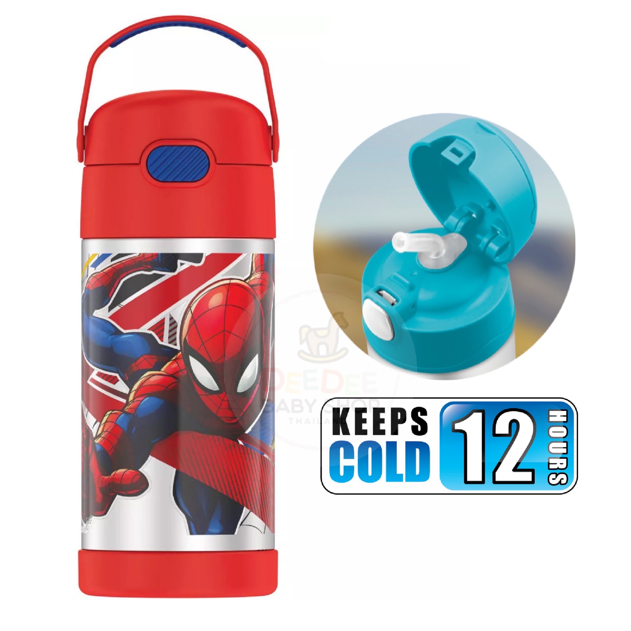 กระติกน้ำสเตนเลสรักษาอุณหภูมิ Thermos Spider-Man FUNtainer Vacuum Insulated Stainless Steel Bottle 12OZ with Bali Handle