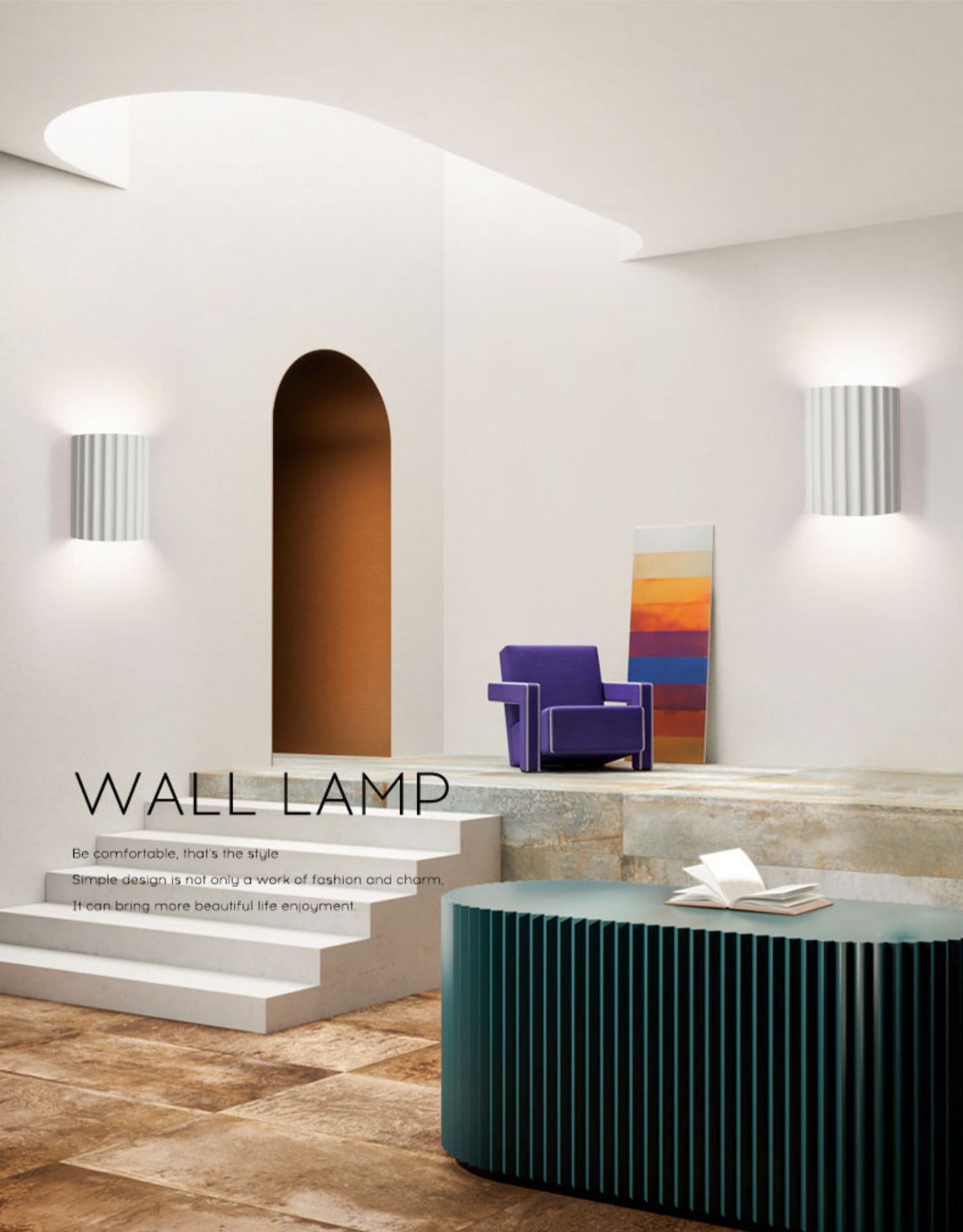 โคมไฟติดผนังภายในทรงโค้งผิวลายลอนเส้นตรงแนวตั้งสไตล์นอร์ดิก [BD-033]