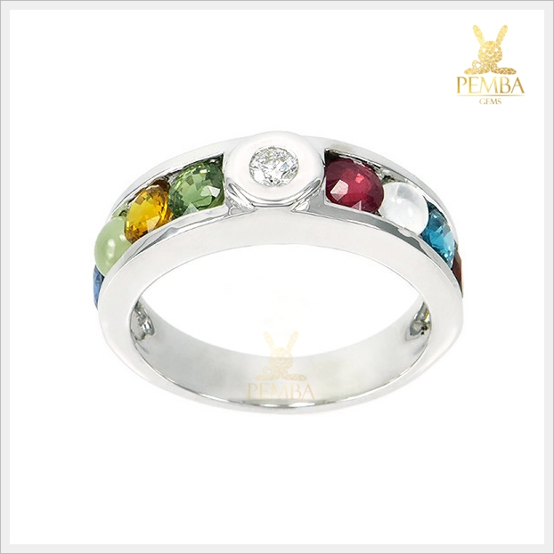 แหวนนพเก้าแท้ เพชรแท้ เงินแท้925 ชุบทองคำขาว เสริมมงคลชีวิตทุกด้าน