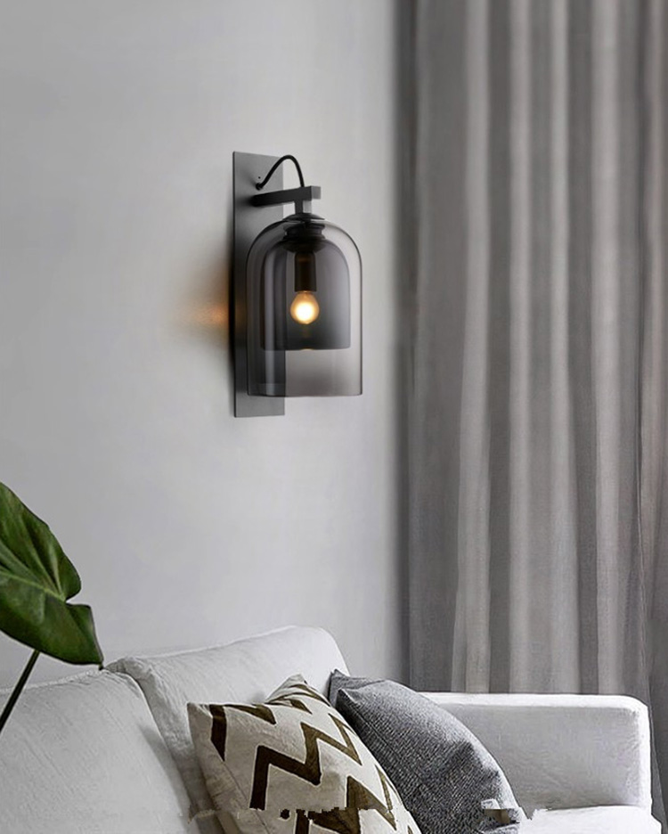 โคมไฟติดผนังภายในโป๊ะแก้วทรงกระบอก 2 ชั้น สไตล์ Nordic [BD-20041001]