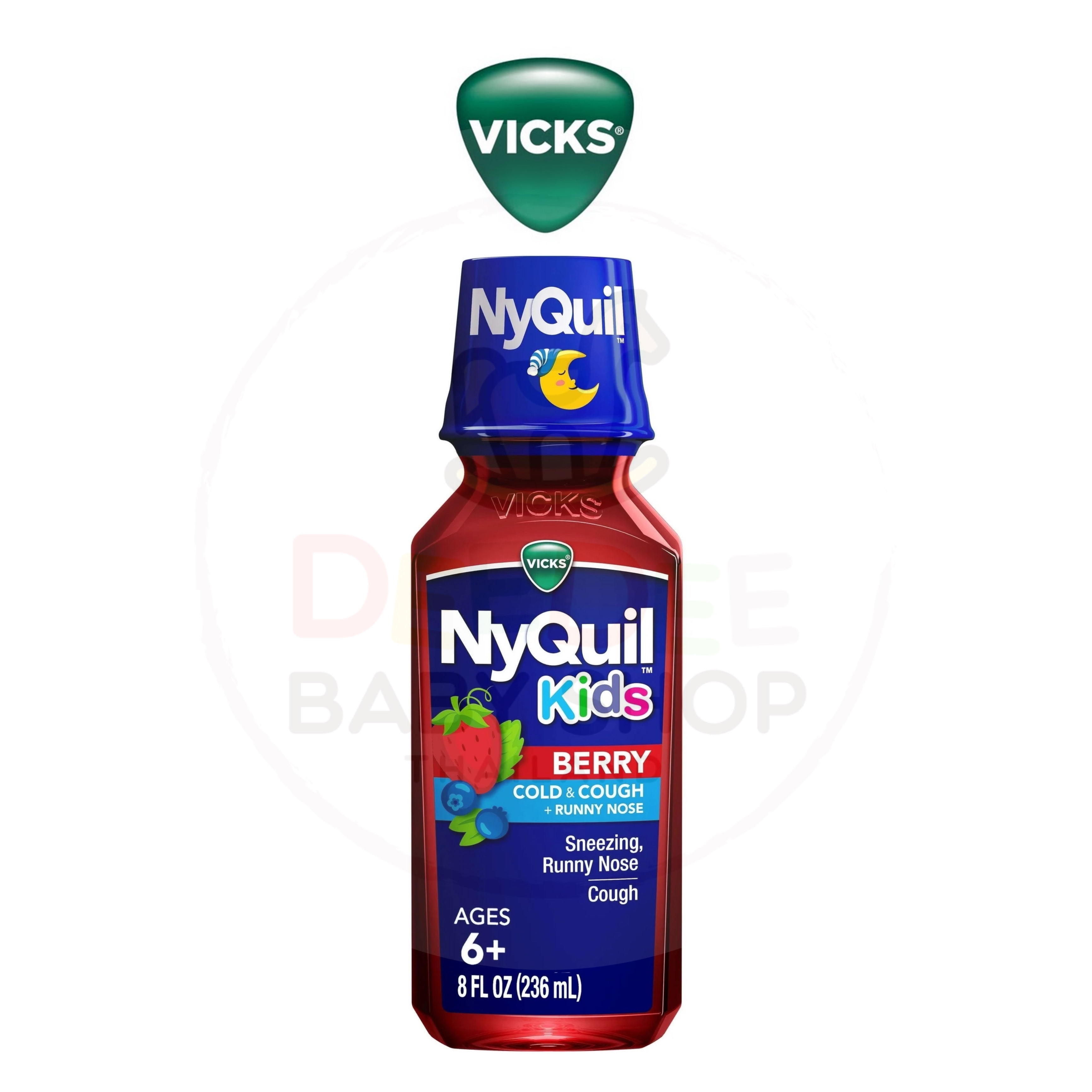 ยาบรรเทาอาการหวัดและไอระคายคอสำหรับเด็ก Vicks NyQuil Kids Cold & Cough + Runny Nose Nighttime Relief