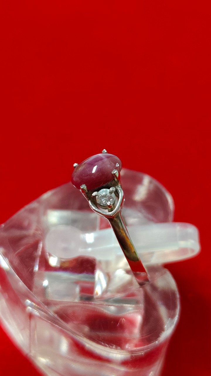 #แหวนทับทิมสตาร์กินบ่เสี้ยง ฝังเพชรรัสเซีย 2 เม็ด รหัสR-0041