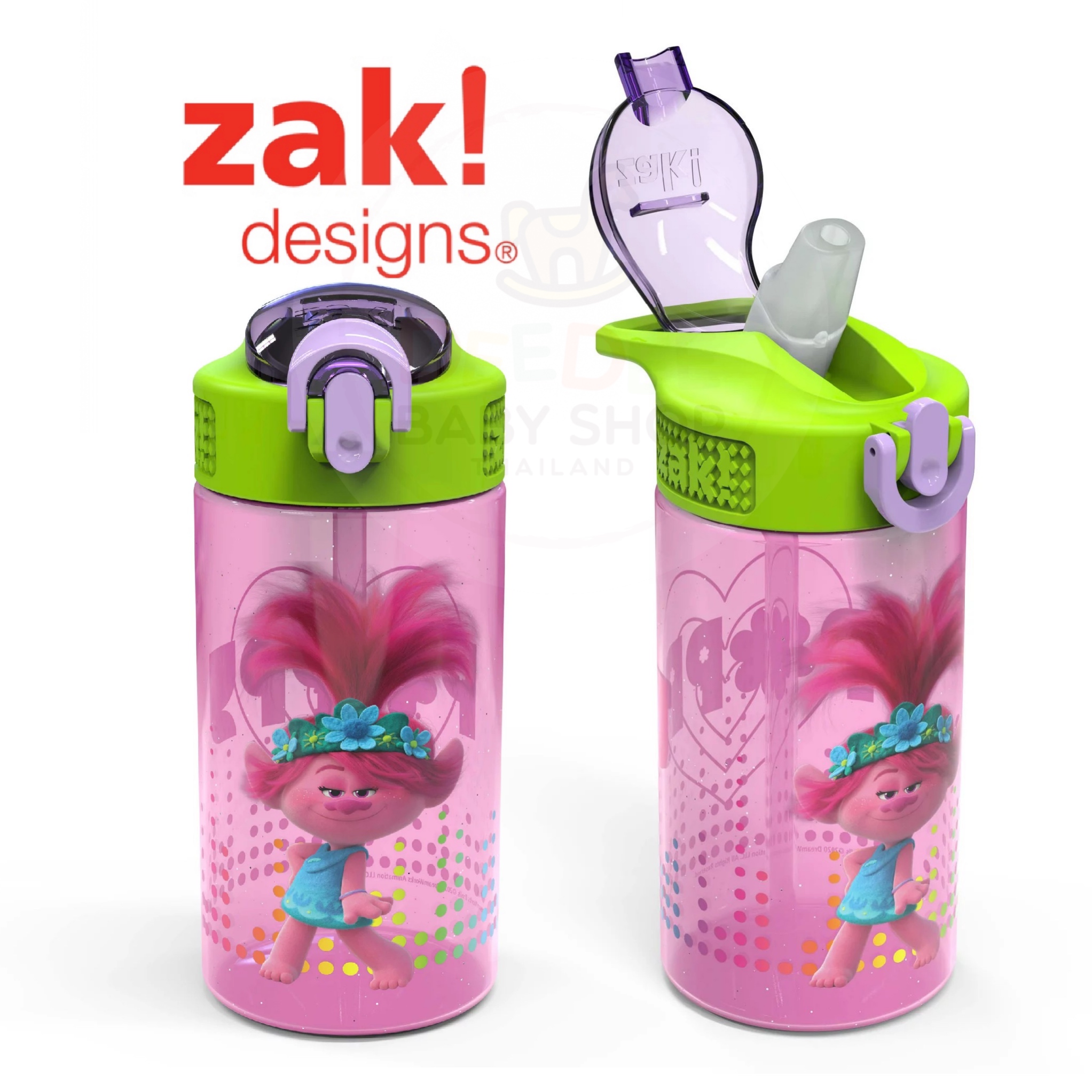 กระติกน้ำพร้อมหลอดดื่มสำหรับเด็ก Zak! Trolls 16 Oz. Reusable Water Bottle with Straw