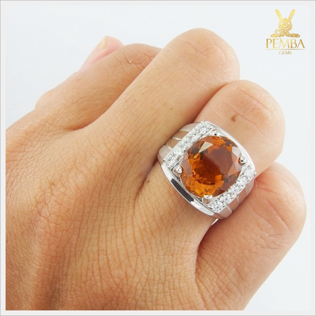 แหวนซิทรินแท้ เงินแท้925 ชุบทองคำขาว โดดเด่นเต็มๆ นิ้ว