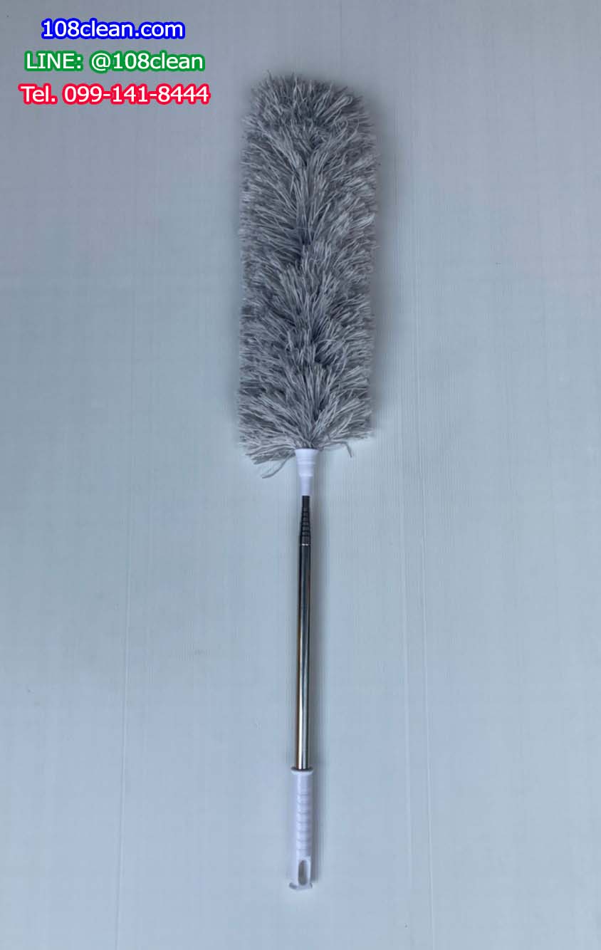 ไม้กวาดขนไก่ด้ามยาว สีเทา (ปรับด้ามได้)