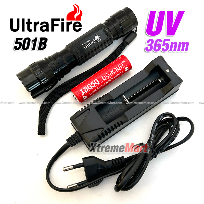 ชุดSet ไฟฉาย UV UltraFire 501B หลอด UV ความยาวคลื่น 365nm LED UV Flashlight (แสงม่วง)