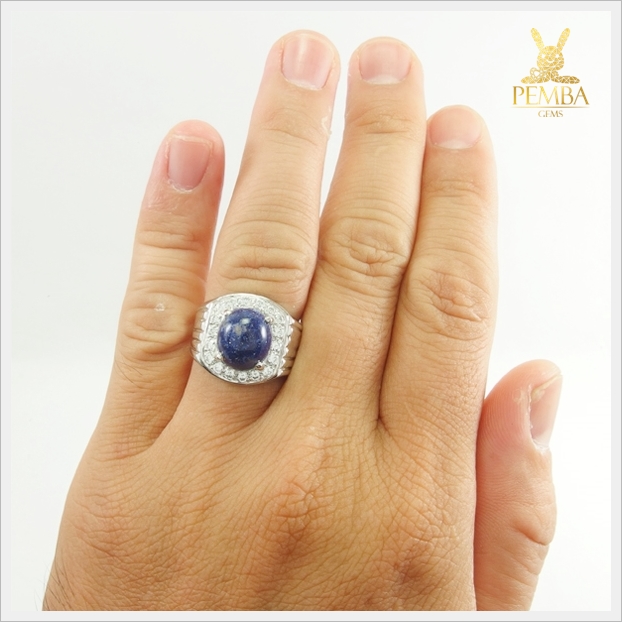 แหวนลาพิสลาซูลี เงินแท้925 ชุบทองคำขาว เสริมสร้างอำนาจบารมี สติปัญญา