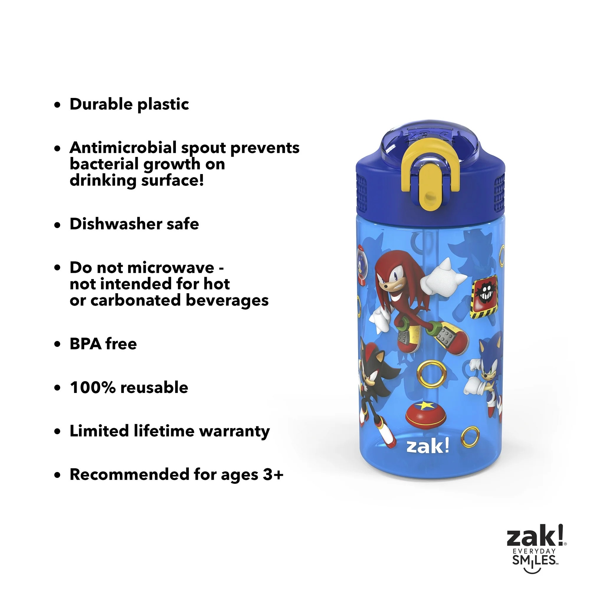 กระติกน้ำพร้อมหลอดดื่มสำหรับเด็ก Zak! Sonic 16 Oz. Reusable Water Bottle with Straw