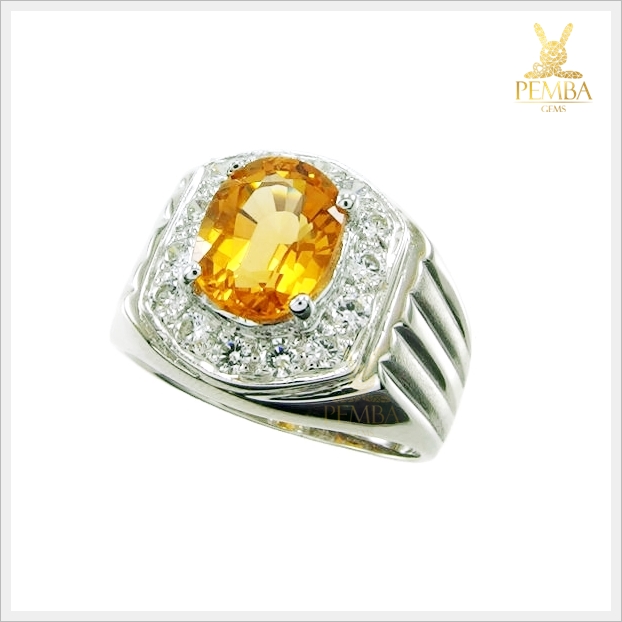 แหวนซิทรินแท้ เหลืองใสสด เงินแท้925 ชุบทองคำขาว เพิ่มความมั่นใจ