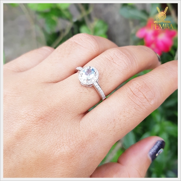 แหวนอะความารีนแท้ อัญมณีสีฟ้าใสน้ำทะเล เงินแท้925 แหวนพลอยแท้