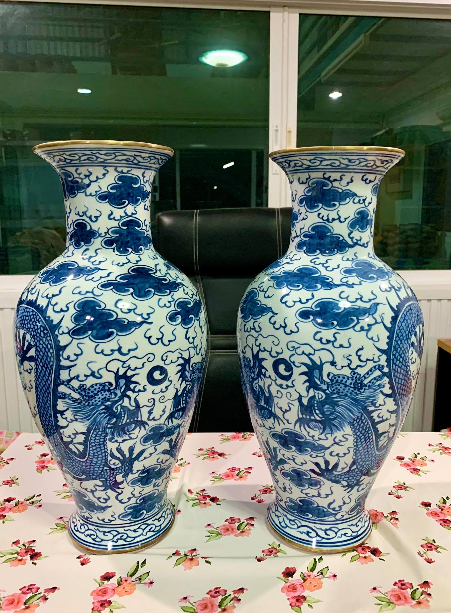 แจกัน ใหญ่ ลายมังกร(ครบชุดคู่2ใบ) (สูง20.8นิ้ว)