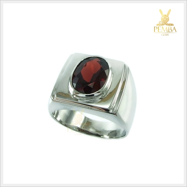 แหวนโกเมนแท้ เงินแท้ ชุบทองคำขาว ใส่เพิ่มความมั่นใจ