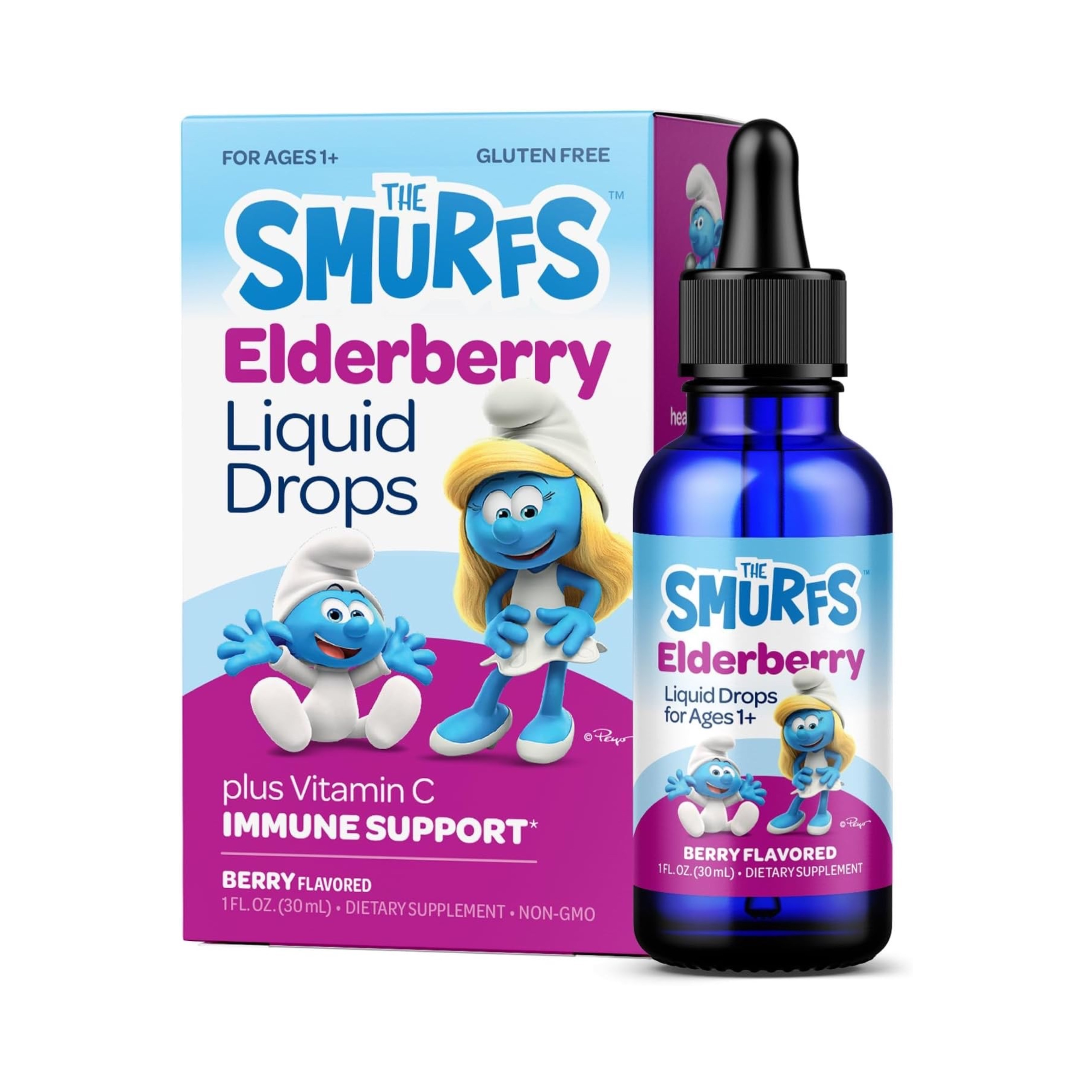 วิตามินเสริมสร้างภูมิคุ้มกันสำหรับเด็ก The Smurfs Elderberry Liquid Drops  Plus Vitamin C Immune Support