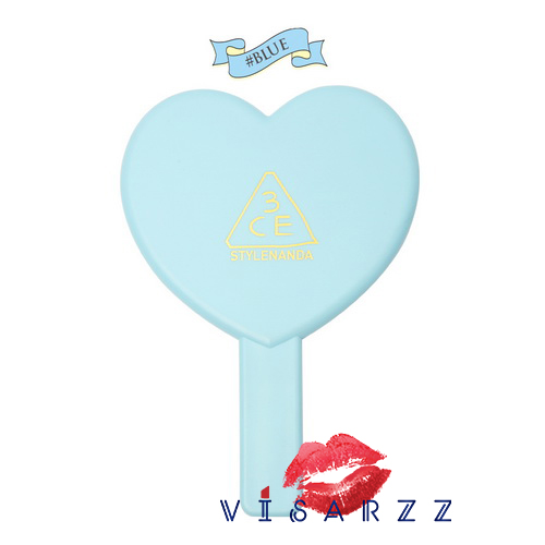 (#Blue) 3CE Love 3CE Heart Hand Mirror กระจกแต่งหน้า รูปทรงหัวใจ สีพาสเทล น่ารักสดใส
