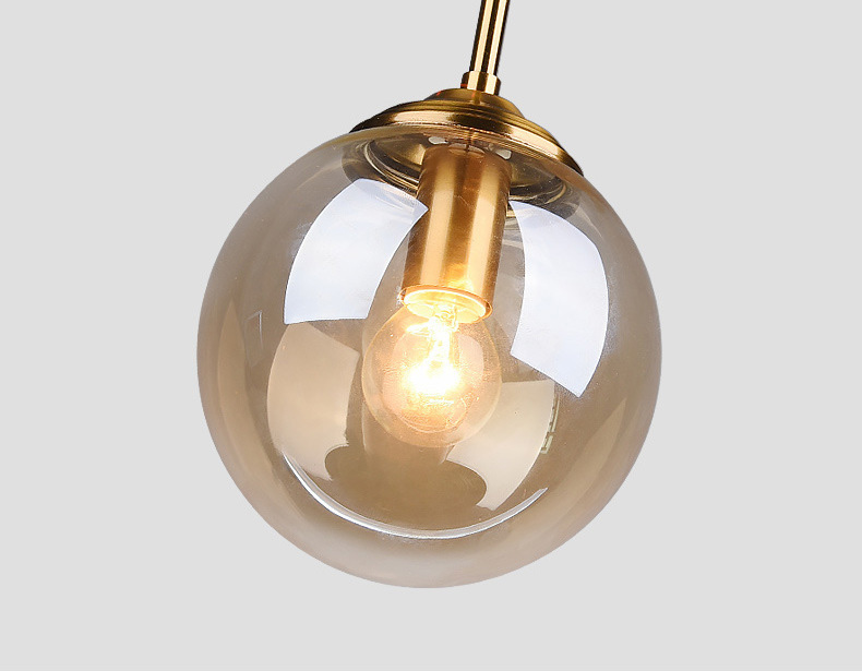 โคมไฟแขวนเพดานแก้วทรงกลม 15cm ก้านสีบรอนซ์ทอง [NE-4502]