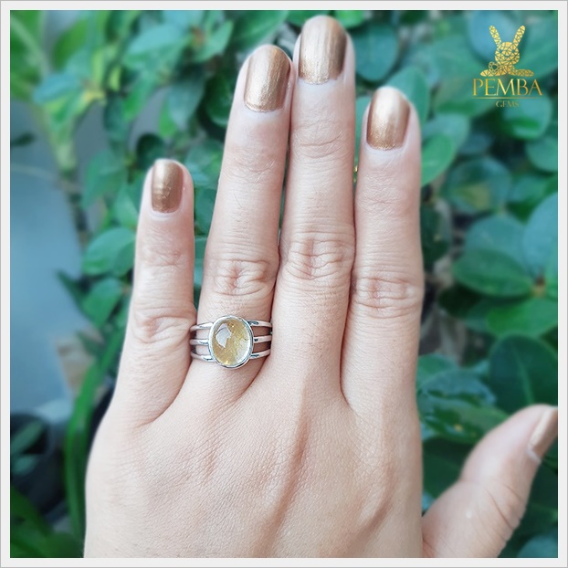 แหวนไหมทองแท้ สวยใสคัดพิเศษ เงินแท้925 ชุบทองคำขาว ดีไซน์เก๋ๆ มีเสน่ห์