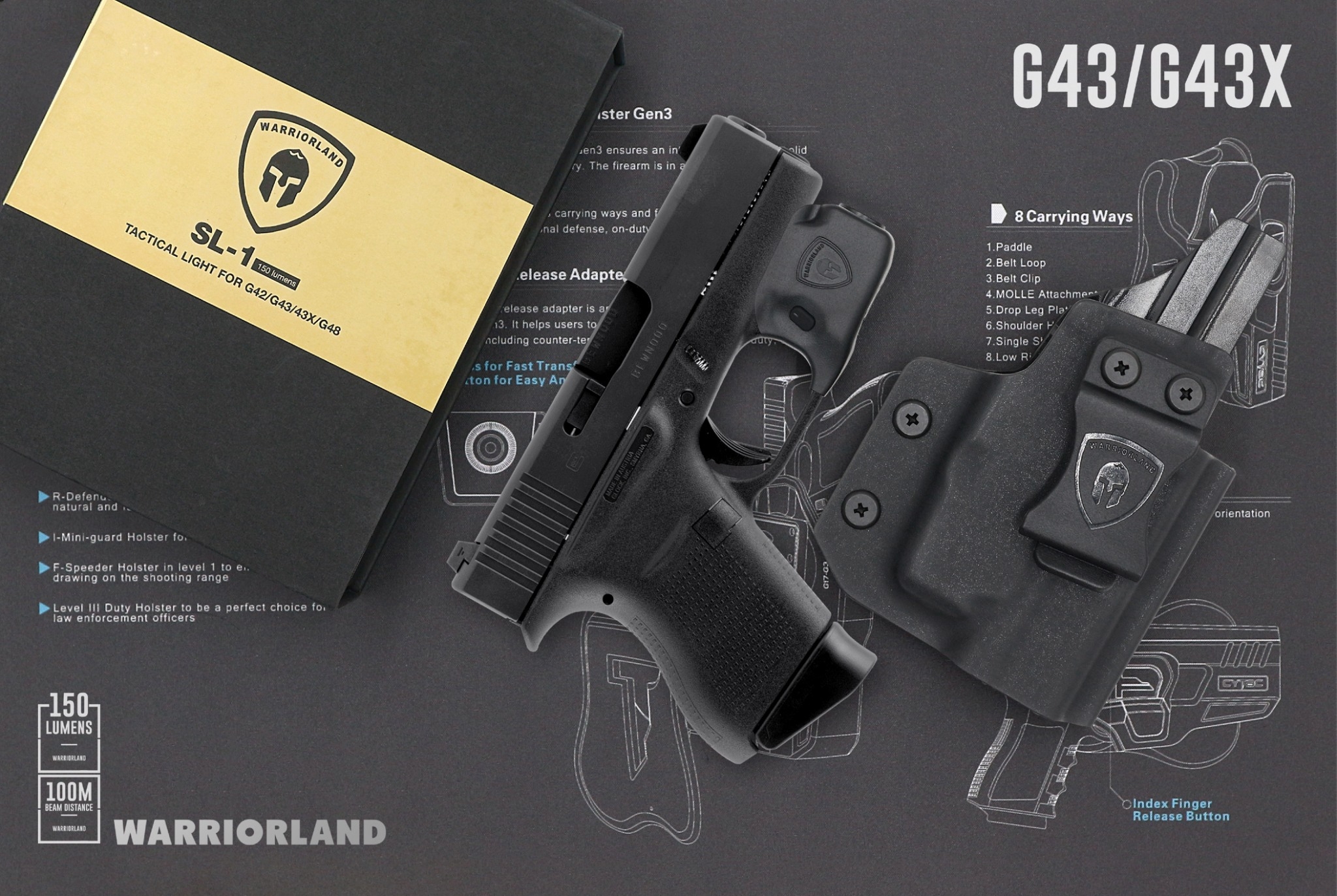 ไฟฉาย Warriorland SL-1 + ซองพกใน Kydex G43/G43X ( เฉพาะรุ่นที่ไม่มีราง ) (K2460)