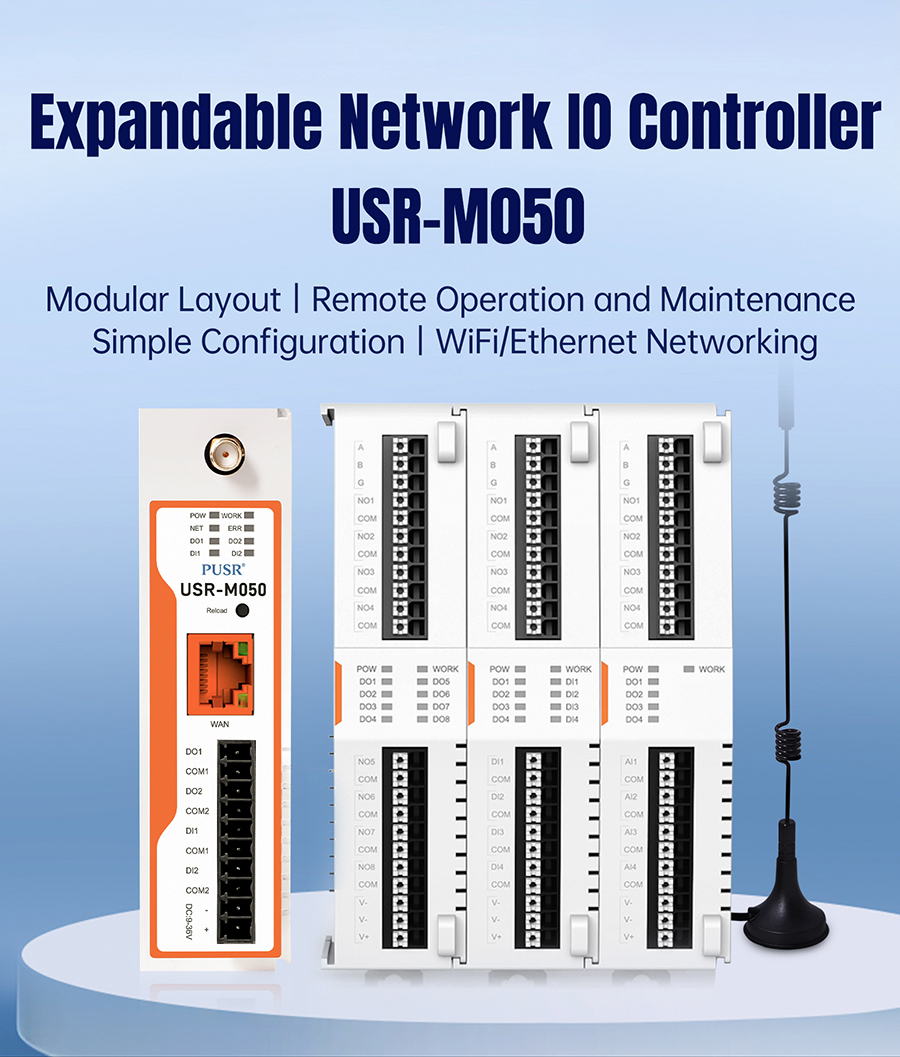 Network IO Controller (USR-M050) Built-in 2DO/2DI/ ต่อขยาย IO ได้/Report Custom MQTT,JSON/รองรับ Cloud Service หลายแบรนด์